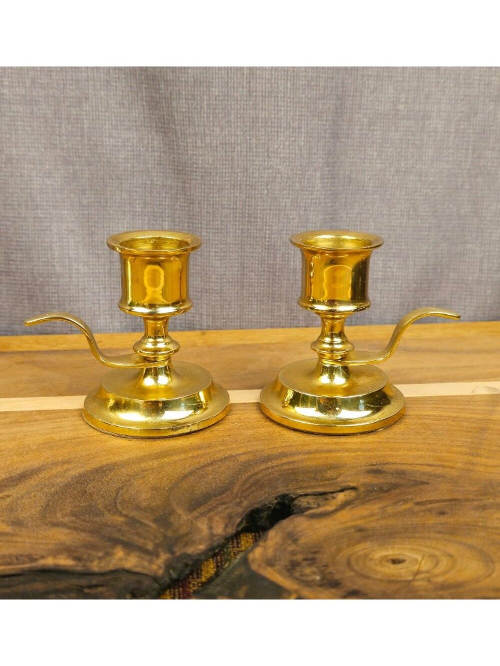Set Of Two Vintage PartyLite Brass Chamberstick Candle Holders With Handles And